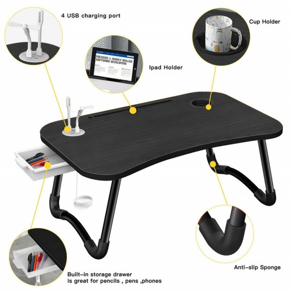 Portable Foldable Laptop Tray Table Multifunctional Laptop Bed Desk with USB - Picture 3 of 12